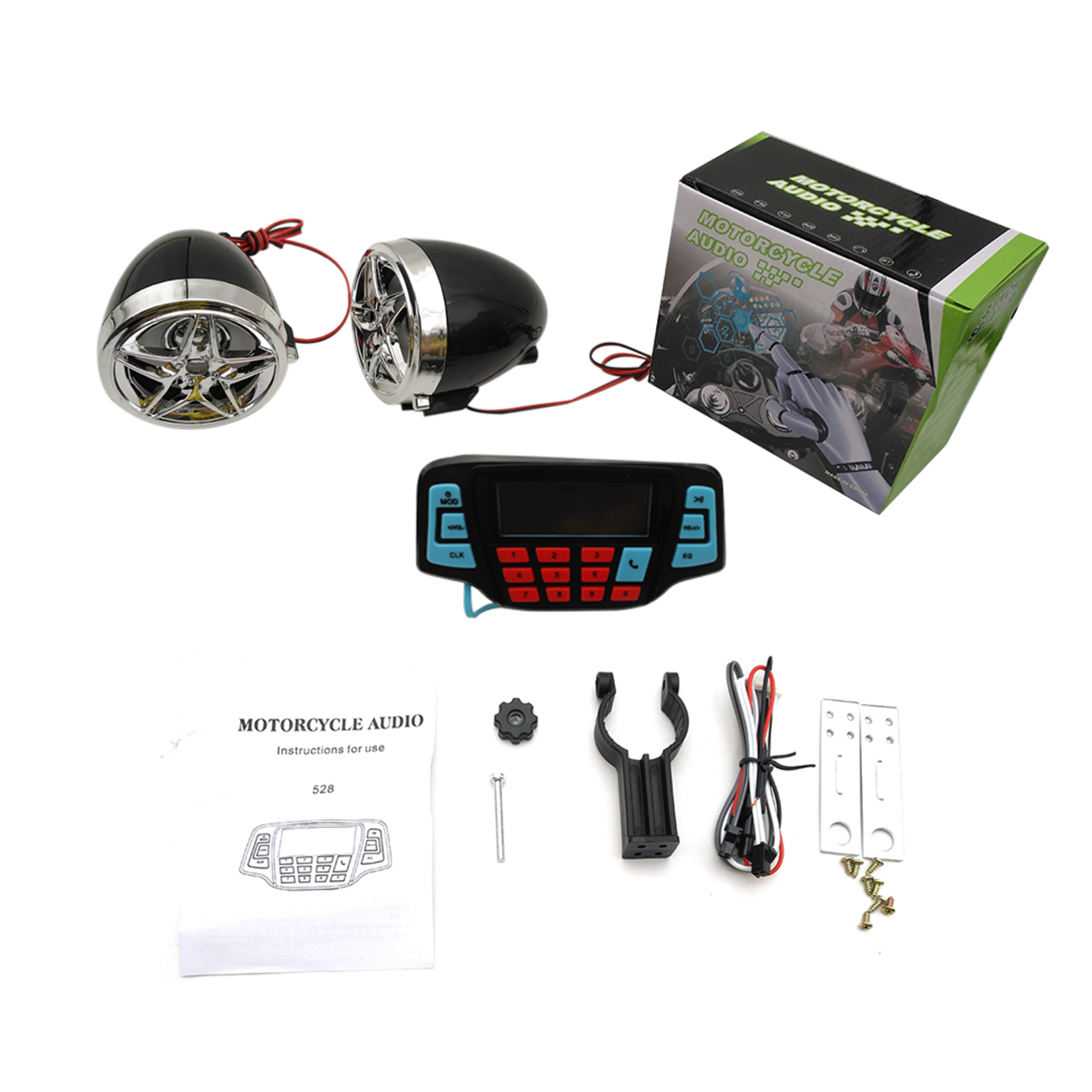 Motorcycle Handlebar MP3 Player BT Speaker Alarm Clock FM Radio Audio Stereo System