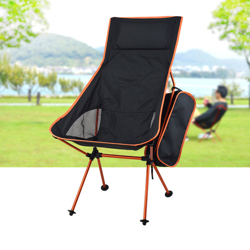 New 7075 Moon Chair Recliner Outdoor Folding Chair Fishing Chair Longer and Larger with Pillow Orange