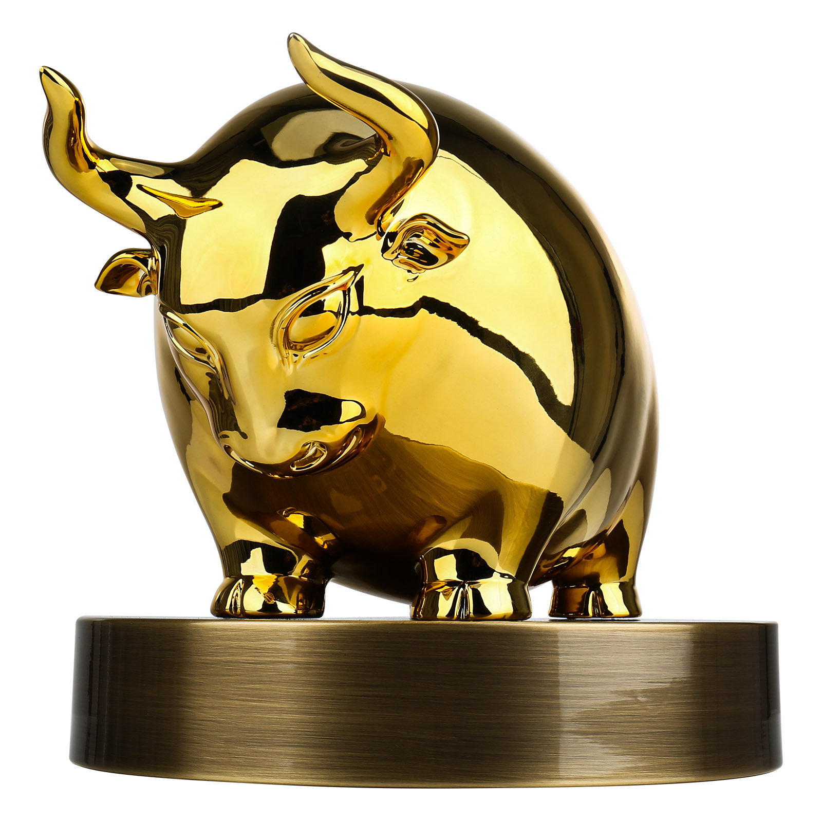 Tooarts Ingot Bull Sculpture Resin Sculpture Electroplating Two Colors of Golden and Red Handicrafts Desktop Bookshelf Decoration Auspicious Meaning High-end Gifts