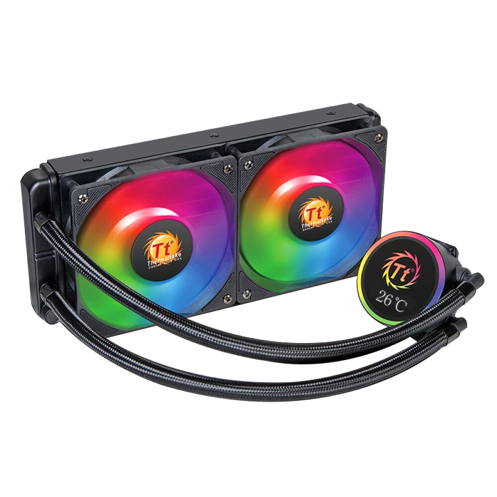 Thermaltake 240 ARGB AIO CPU Liquid Cooler PWM Fans Sync Lighting Effect Copper Pump Head Display Water Temp Multi-Platforms