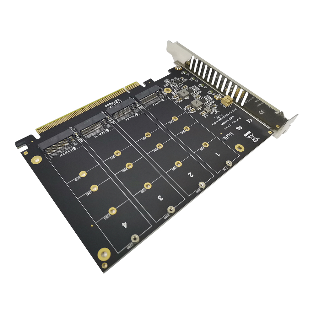 M.2 NVME to PCI-E X16 Adapter Card Expansion Card with Four M.2 M-Key Interfaces Support 2230/2242/2260/2280 M.2 SSD