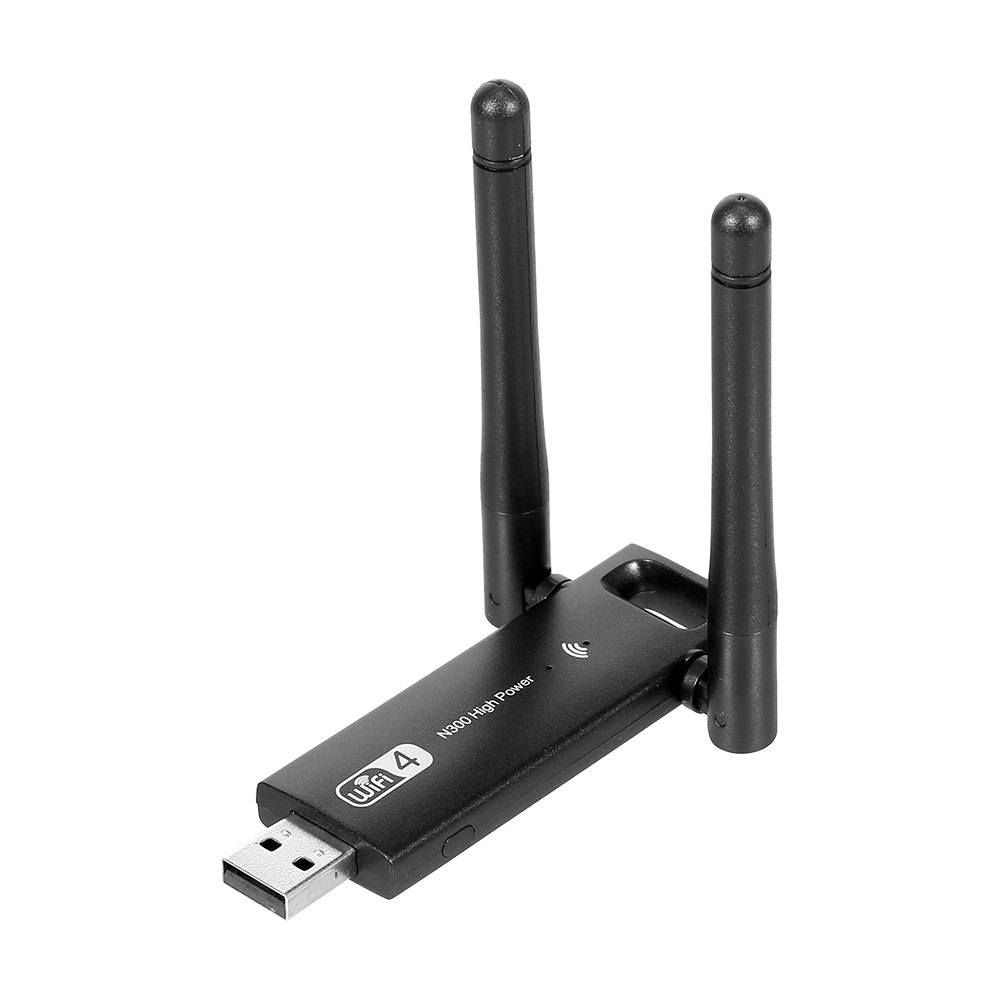 Wireless-N 2.4G USB Adapter 300Mbps Transmitting Rate WiFi 4 USB Adapter with Dual Antennas Black