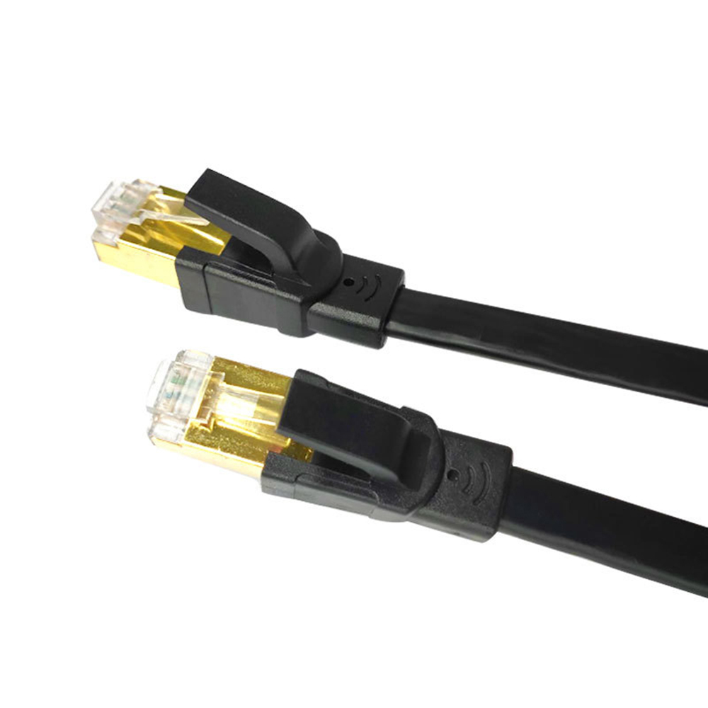 Cat 8 Ethernet Cable Flat Internet Network Cable 28AWG Oxygen-free Copper 40Gbps High Speed 2000Mhz Bandwidth, Black 1m