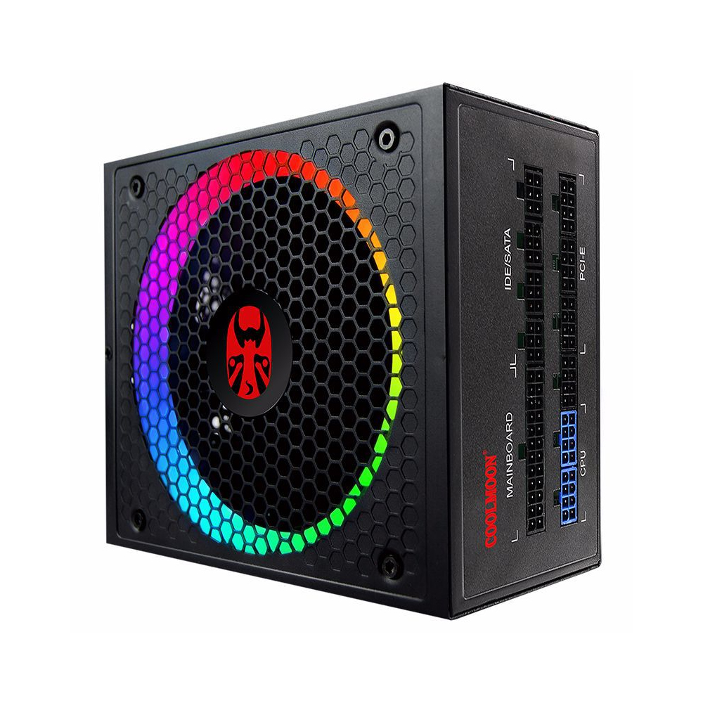 COOLMOON 80 Plus Gold Certified 850W RGB Fully Modular PSU 90% Efficiency 140mm PWM Fan Support Wide Voltage Range, US Plug