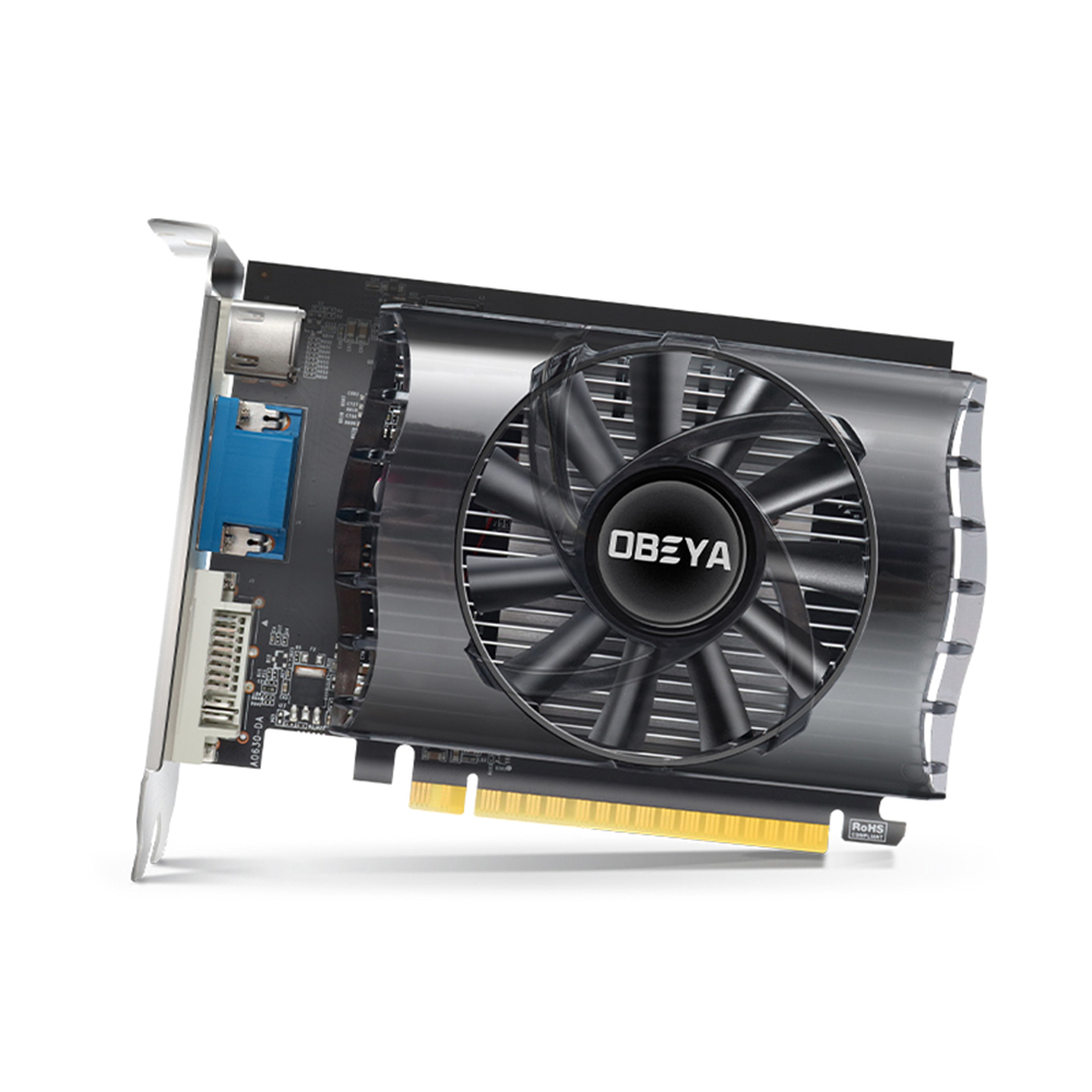 OBEYA GT730 2G Gaming Graphic Card 2G/128bit/DDR3 Memory 1600MHz Memory Clock Frequency DVI-D+HD+VGA Output Ports