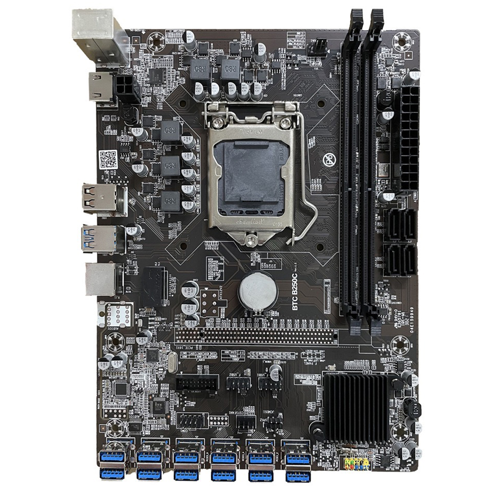 BTC-B250C Motherboard with 2 DDR4 Memory Slots 12 USB3.0 to PCI-E 16X Slots Support LGA1151 Series 6th/7th Generation CPU