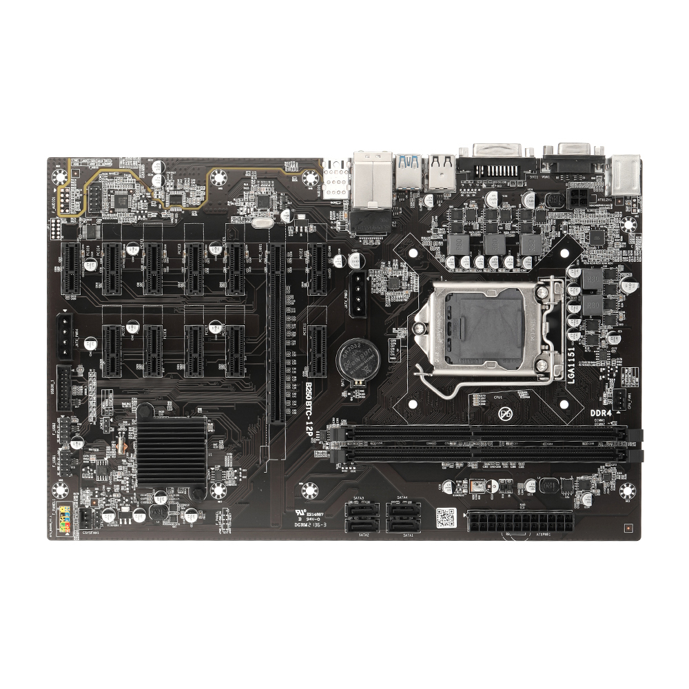 B250 BTC-12P Motherboard with 2 DDR4 Memory Slots 11 PCI-E 1X Slots VGA+DVI Ports Support LGA1151 Series 6th/7th Generation CPU