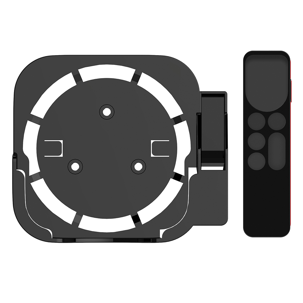 Wall-mounted Set-top Box Stand Remote Control Protective Case Set Compatible with Apple TV2/3/4/5/6 Black+Black