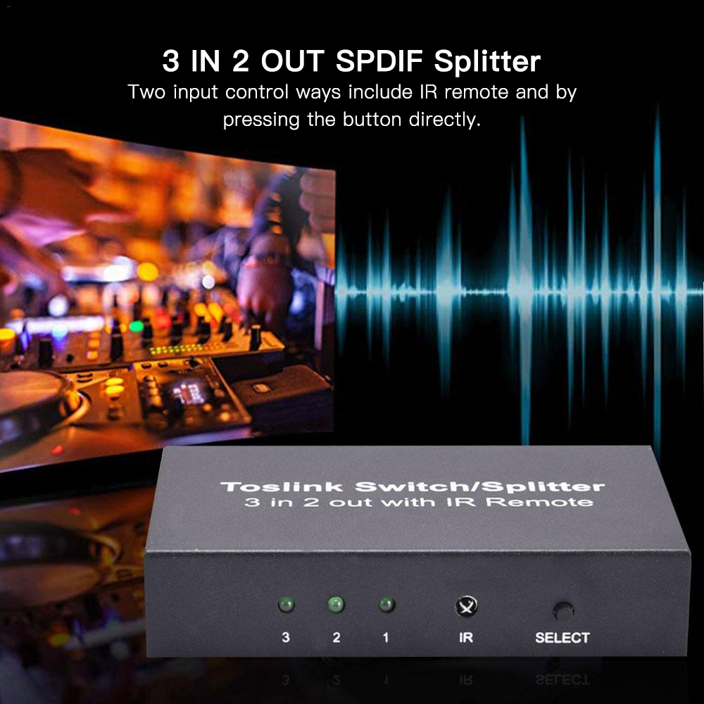 NK-T32 3 In 2 Out Toslink Cable Switch Splitter SPDIF/TOSLINK