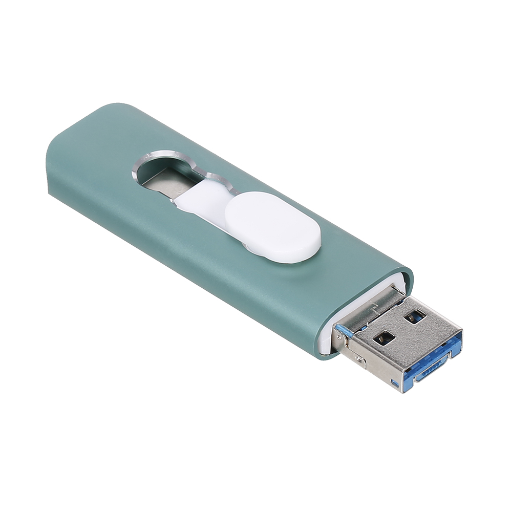 yvonne Y15D USB3.0 High Speed Telescopic 64GB USB Type-C Micro USB Three Ports OTG Flash Drive for Mobile Phone/PC/Laptop Green