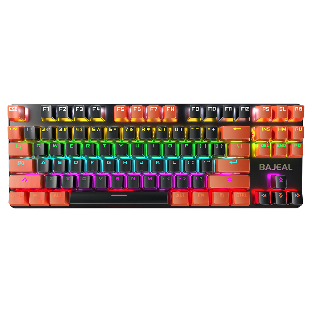 BAJEAL 87 Keys Mechanical Keyboard Wired Gaming Mechanical Keyboard with Mechanical Blue Switch RGB Light Effect Black&Orange
