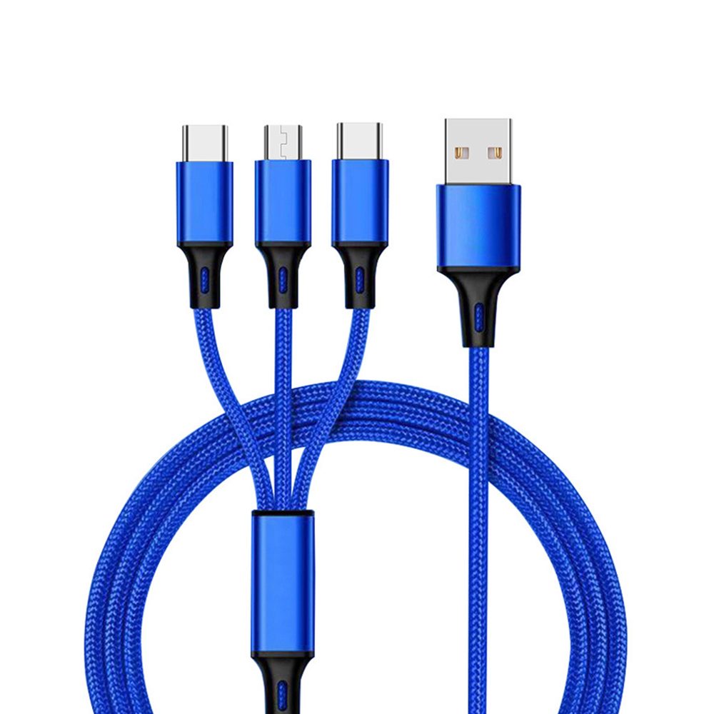 3-in-1 Universal Cable 2.4A Multifunctional One-for-All Cord with Type-C/Micro USB Ports/Reinforced Protective Cover, Blue