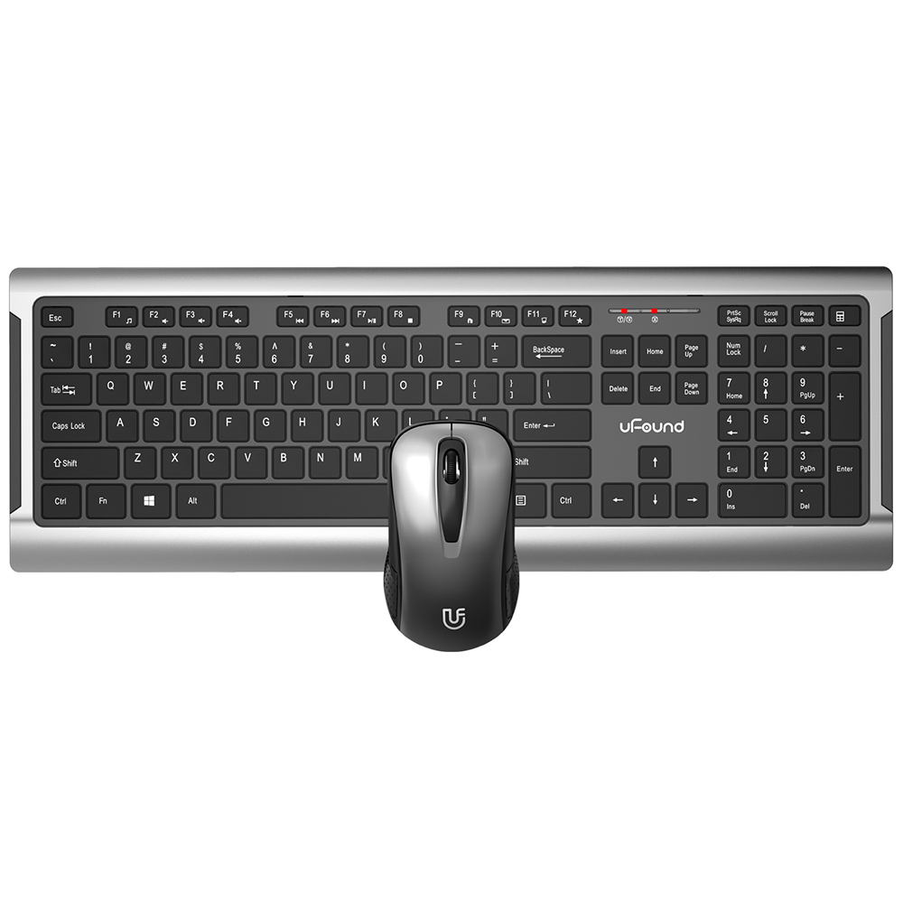 uFound R-756 Mouse and Keyboard Combo 106 keys 2.4G Transmission Keyboard + Wireless Mouse 1200DPI for Business Office Grey