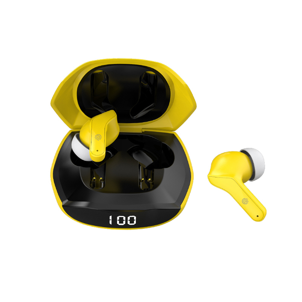 Ajazz A1 BT5.0 Headphone In-ear Sports Gaming Earbuds Ergonomic Design with Digital Display Screen Touch Control Yellow