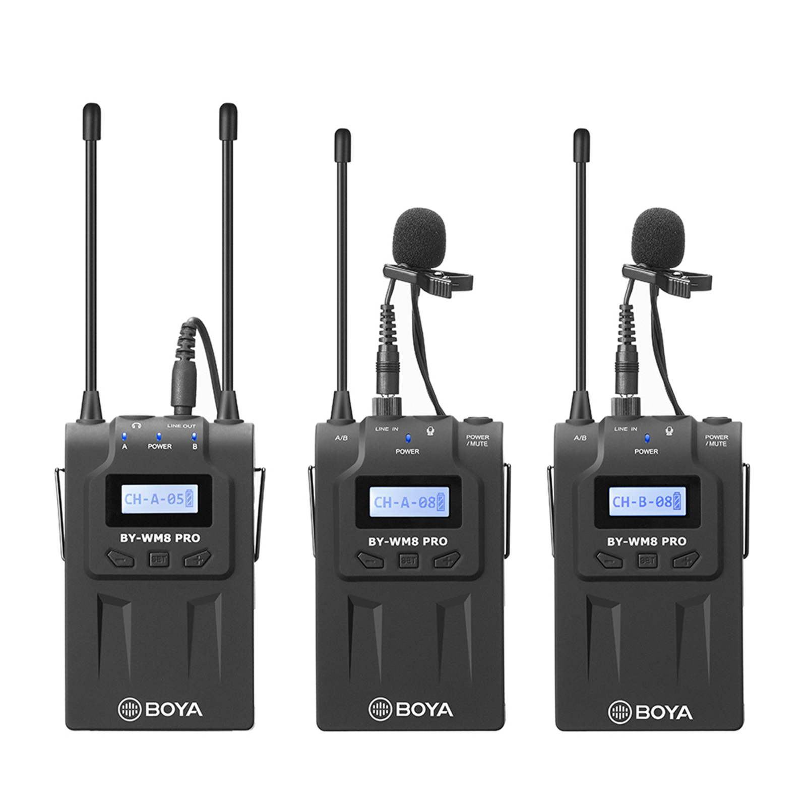 BOYA BY-WM8 Pro-K2 UHF Dual-Channel Wireless Microphone System Receiver+Transmitter A+Transmitter B with LCD Display Screen for Canon Nikon Sony DSLR Camera Camcorder