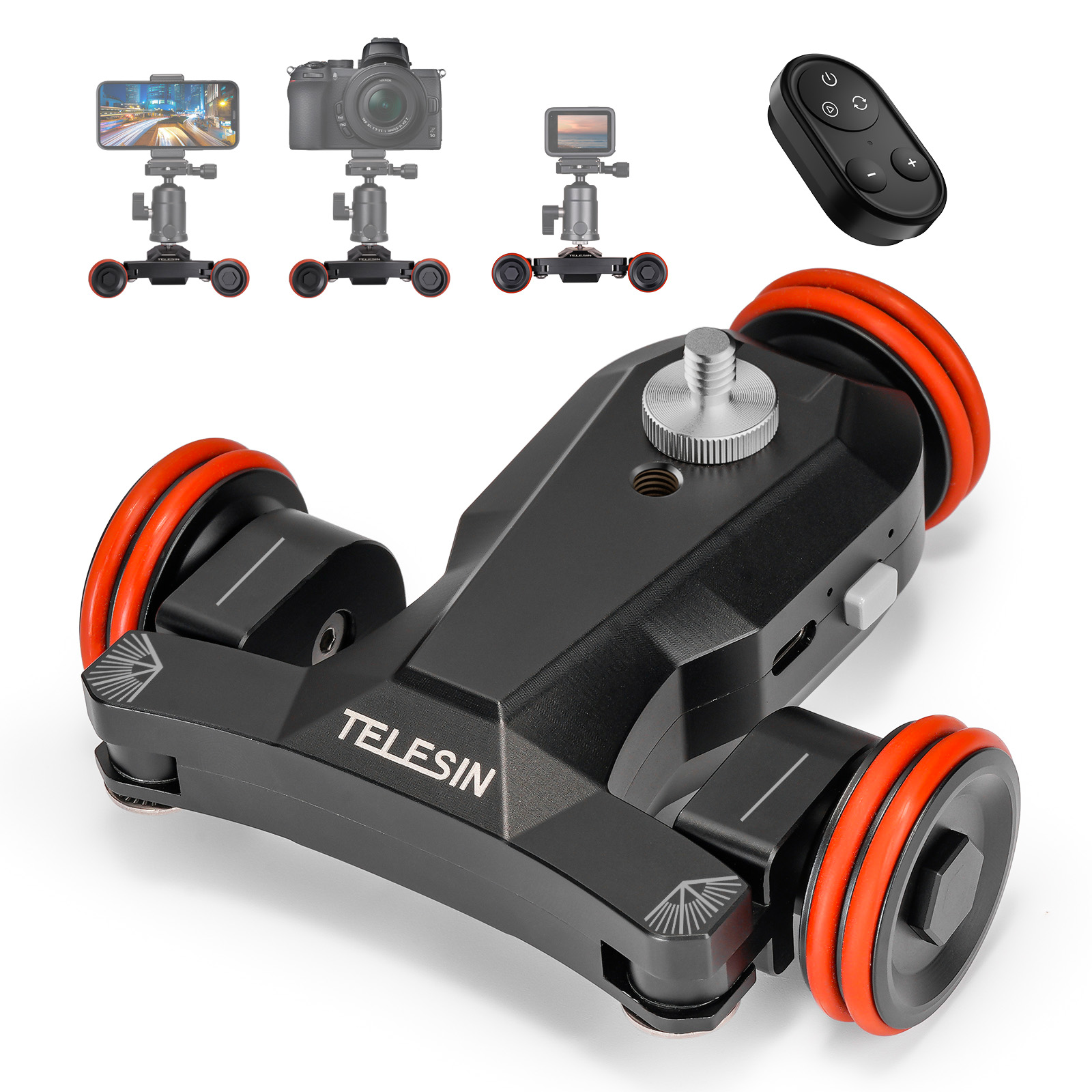 TELESIN TE-ITC-001 Wireless Camera Video Auto Dolly 3-Wheels Motorized Slider Dolly Car with Remote Control 5 Levels Adjustable Speed Max. 3kg Load Capacity for DSLR Mirroless Camera Sports Camera Mob