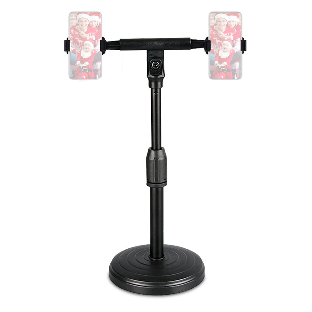 Dual Phone Holders Desktop Smartphone Stand Bracket 22cm-32cm Adjustable Height 360° Rotation for Live Streaming Online Chatting Video Watching