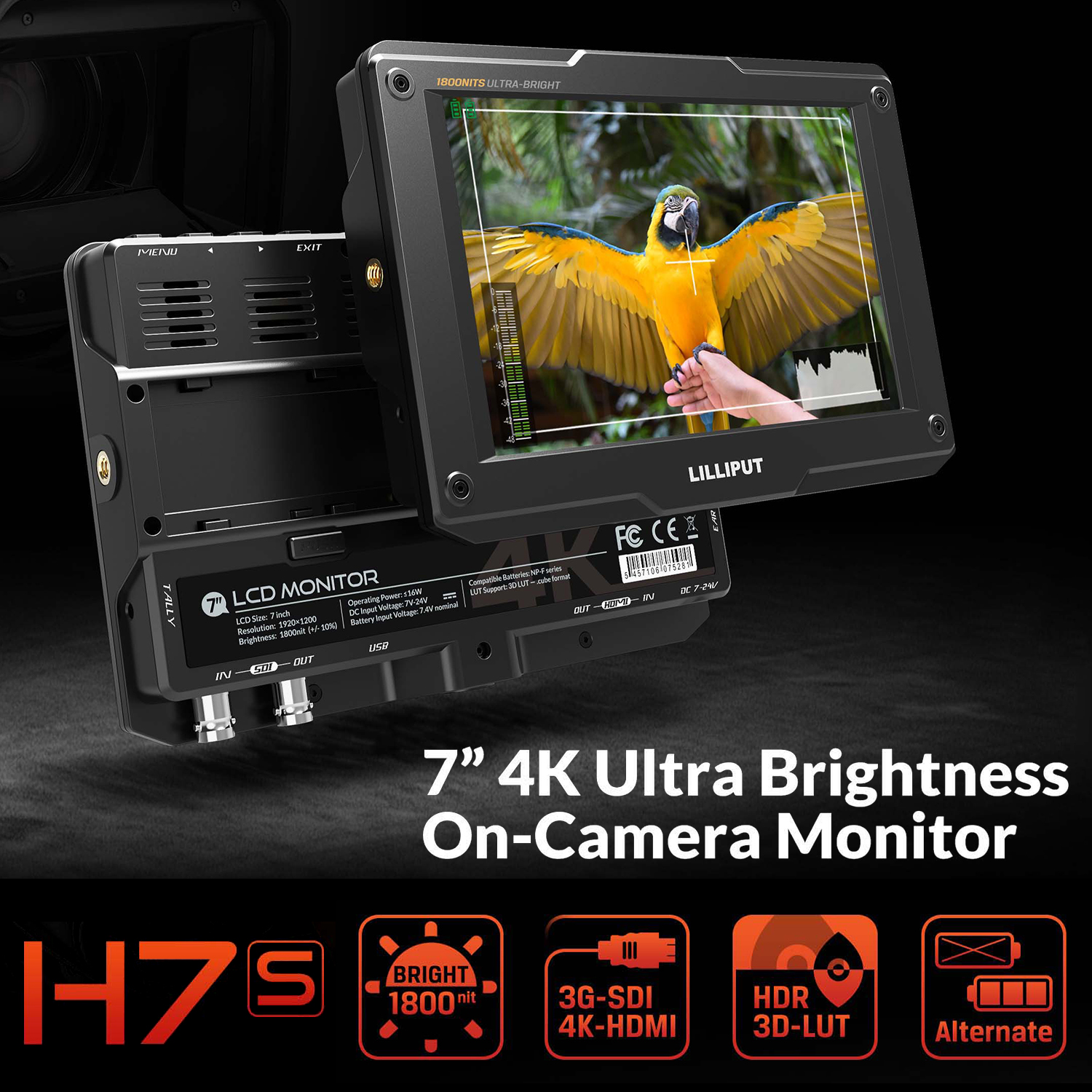 LILLIPUT H7S 7 Inch 4K Ultra Brightness On-Camera Monitor with