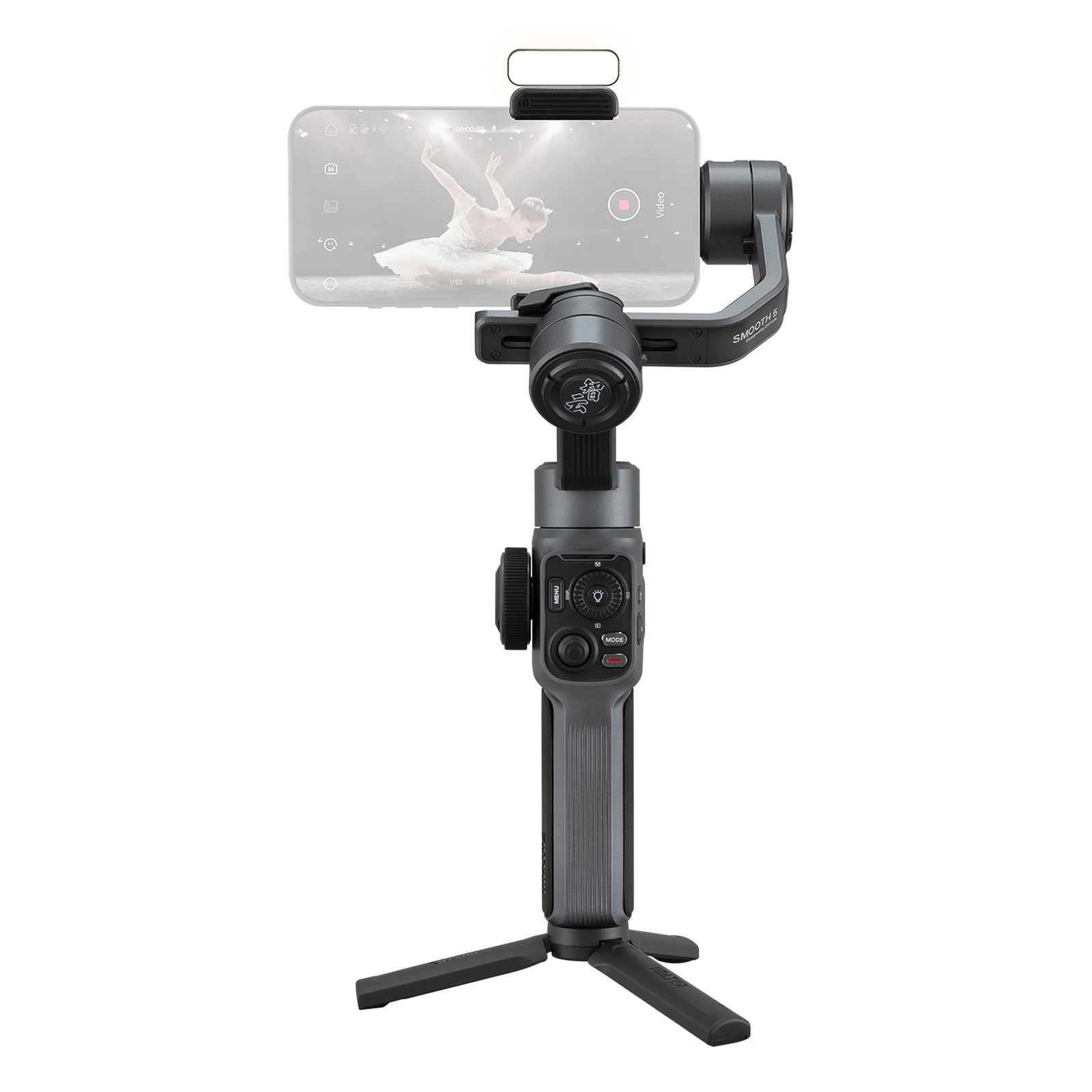 ZHIYUN Smooth 5 Handheld 3-Axis Smartphone Gimbal Stabilizer Dolly Zoom Smart Tracking Timelapse Gesture Control AI Editing with Video Light Tripod Filters for Most Smartphones Live Stream Video Recor