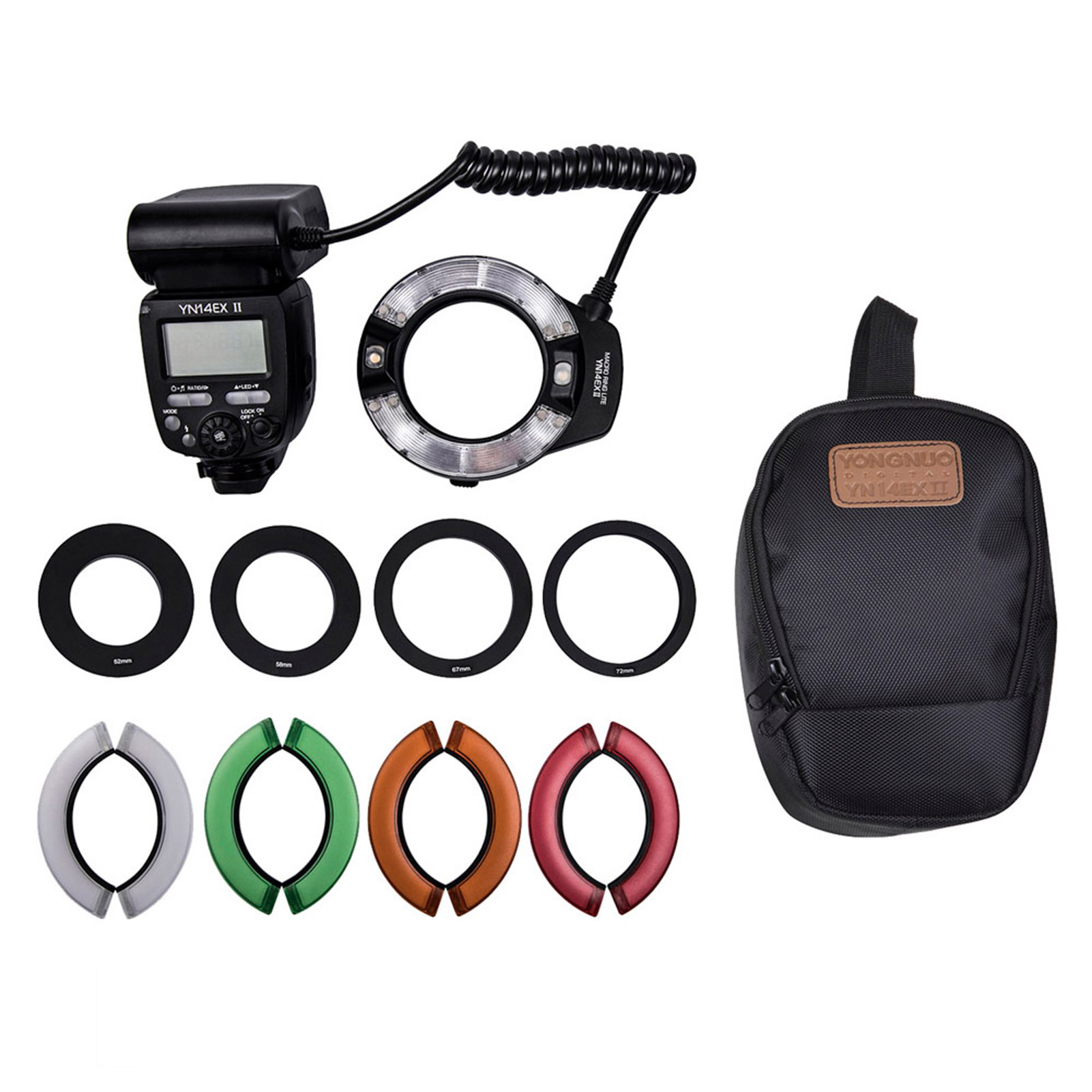 YONGNUO Professional YN14EX II Macro Ring Flash Light Kit with Large Size LCD Display Adapter Rings Color Temperature Filters Hot Shoe Mount Support M/TTL Flash for DSLR Cameras