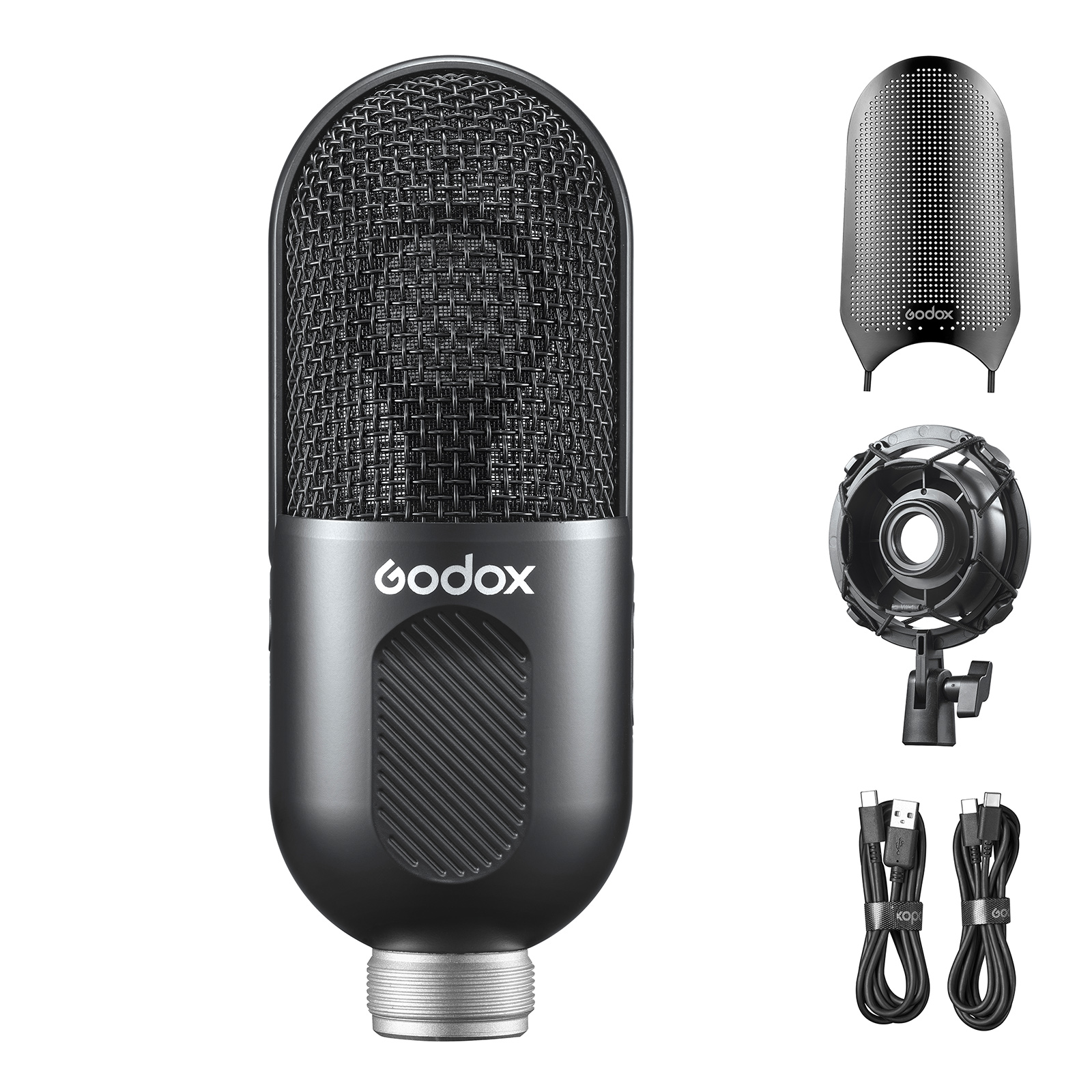 Godox UMic10 USB Cardioid Condenser Microphone Mini Desktop Recording Mic with One-Button Mute Volume Control Real-Time Monitoring Shock Mount Pop Filter for Computer Smartphone Podcasting Live Stream