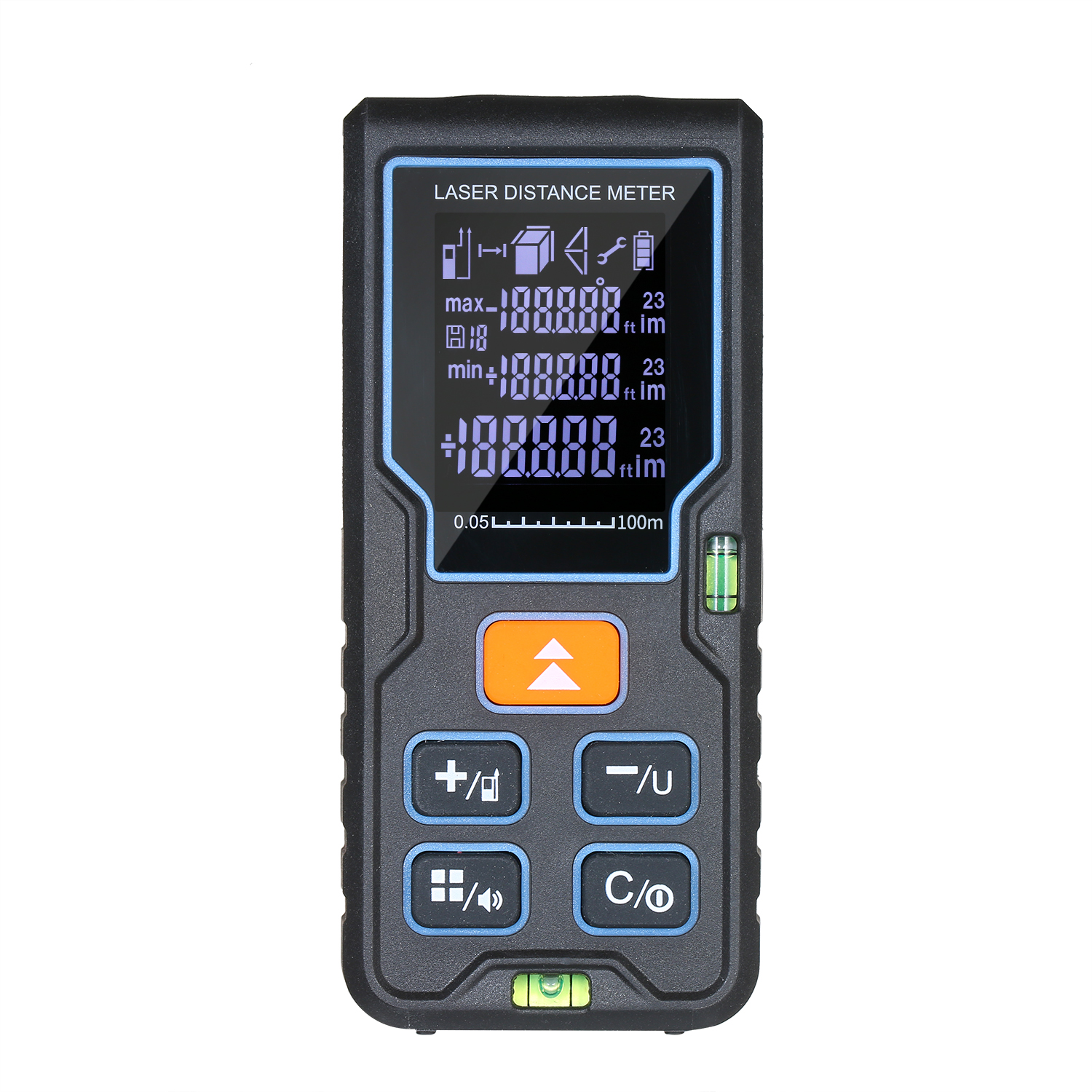 Handheld Range Finder Palm Size Laser Distance Meter Distance Measuring Equipment with Single/Continuous/Area/Volume/Pythagoream Theorem Measurement Mode