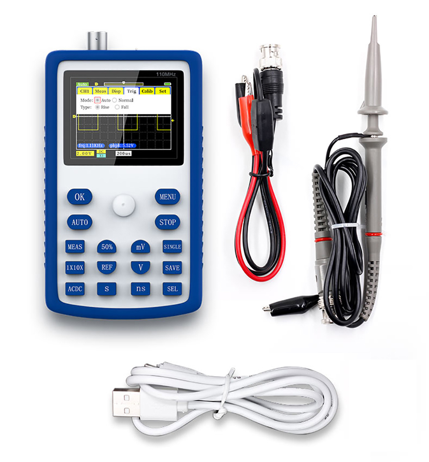 FNIRSI-1C15 2.4 Inch Screen Handheld Portable Digital Oscilloscope 500MS/S Sampling Rate with 110MHz Bandwidth 1KHz/3.3V Calibration Square Wave Multipurpose Measuring Oscilloscopes