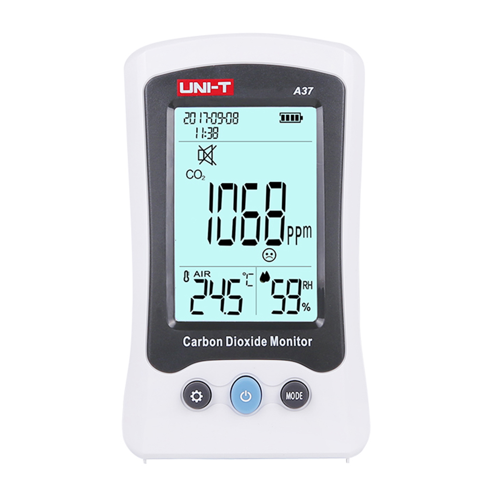 UNI-T A37 Carbon Dioxide Monitor Portable CO2 Meter with 1500mAh Rechargeable Battery High Accuracy CO2 Detector for Carbon Dioxide Air Quality Monitor