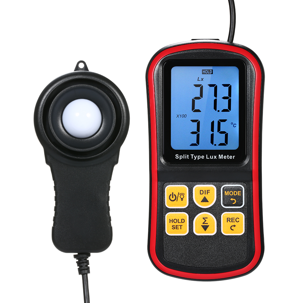 Digital Lux Meter BT Photometer Luxmeter Split Type LCD Handheld Illuminometer Luminometer Light Meter 0-200000 Lux with Mobile APP Connection and Max/Min/Difference Value Data Hold Mode