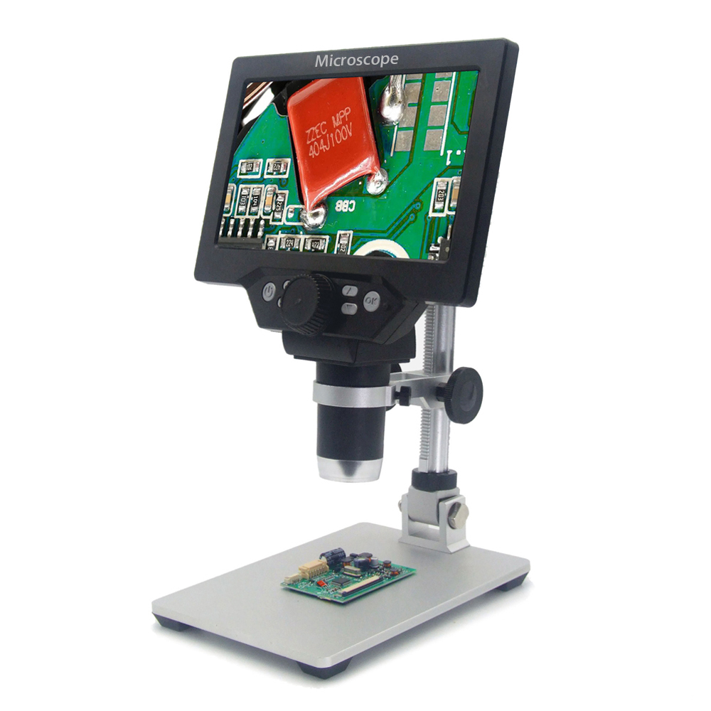 G1200 Digital Microscope 7 Inch Large Color Screen Large Base LCD Display 12MP 1-1200X Continuous Amplification Magnifier With Aluminum Alloy Stand