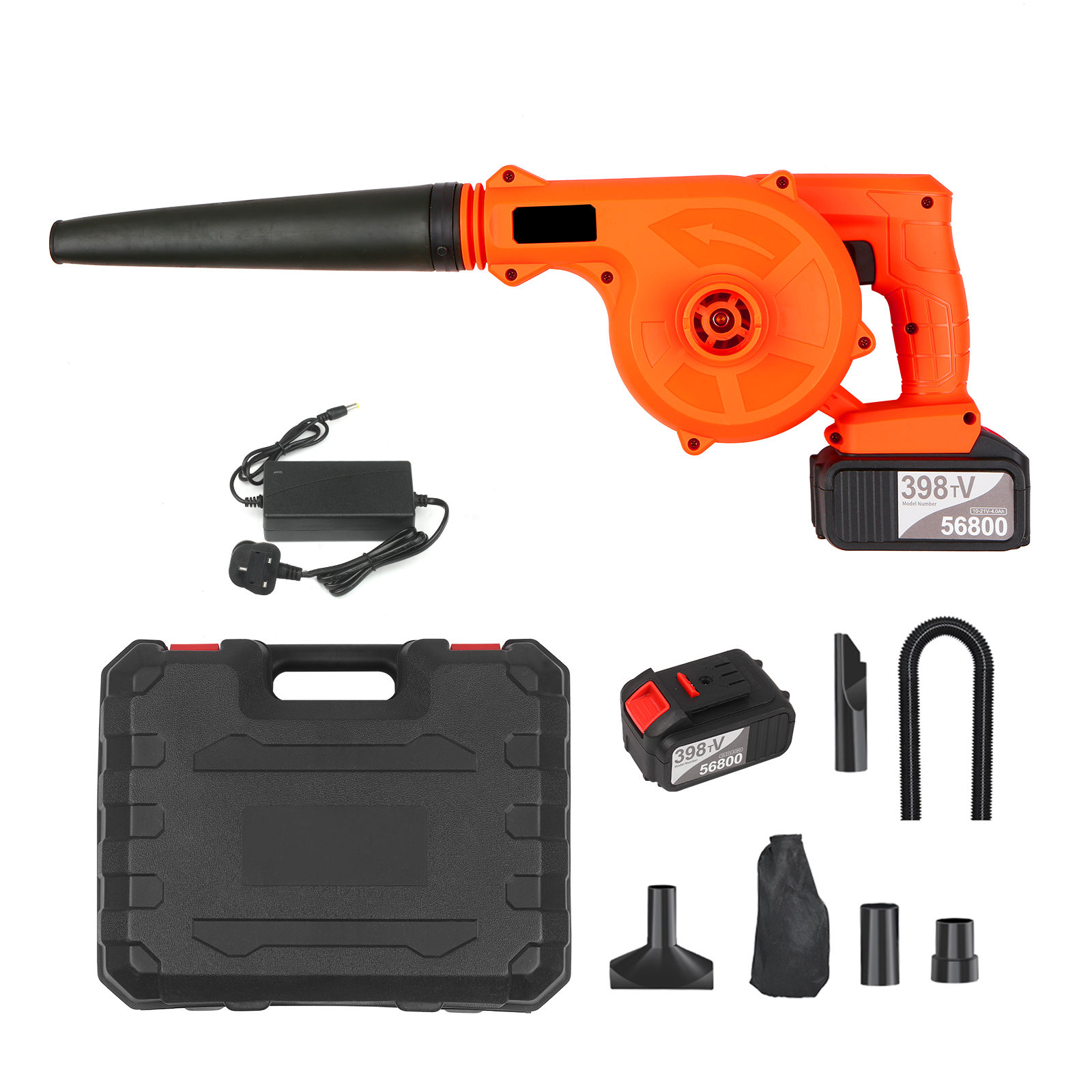 Cordless Leaf Blower 21V 2 Pack 4.0A Lithium 2 in 1 Sweeper and Vacuum Electric Air Blower Computer Cleaner Garden Power TooL Kit with Suction Hose