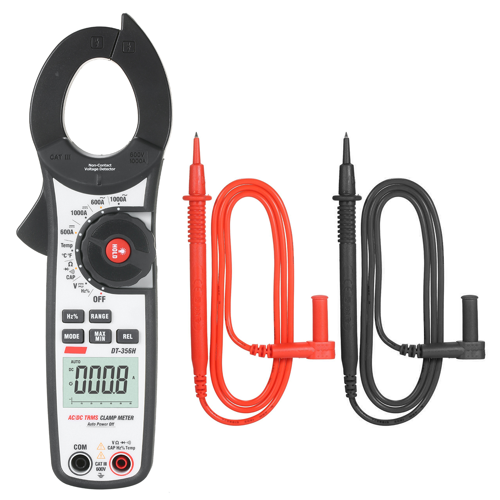 CEM DT-356H 1000A Clamp Meter 6000 Counts AC/DC TRMS Clamp Type Multimeter Ammeter AC DC Voltage Current Meter NCV Test Universal Meter Tester Current Clamp Tester -20~760℃ Temperature Resistance Capa