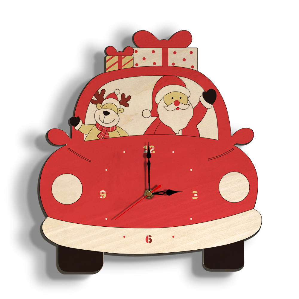 Christmas Day Wooden Clock Wall Clock Santa Claus Deer Home Decoration Cartoon（No battery）