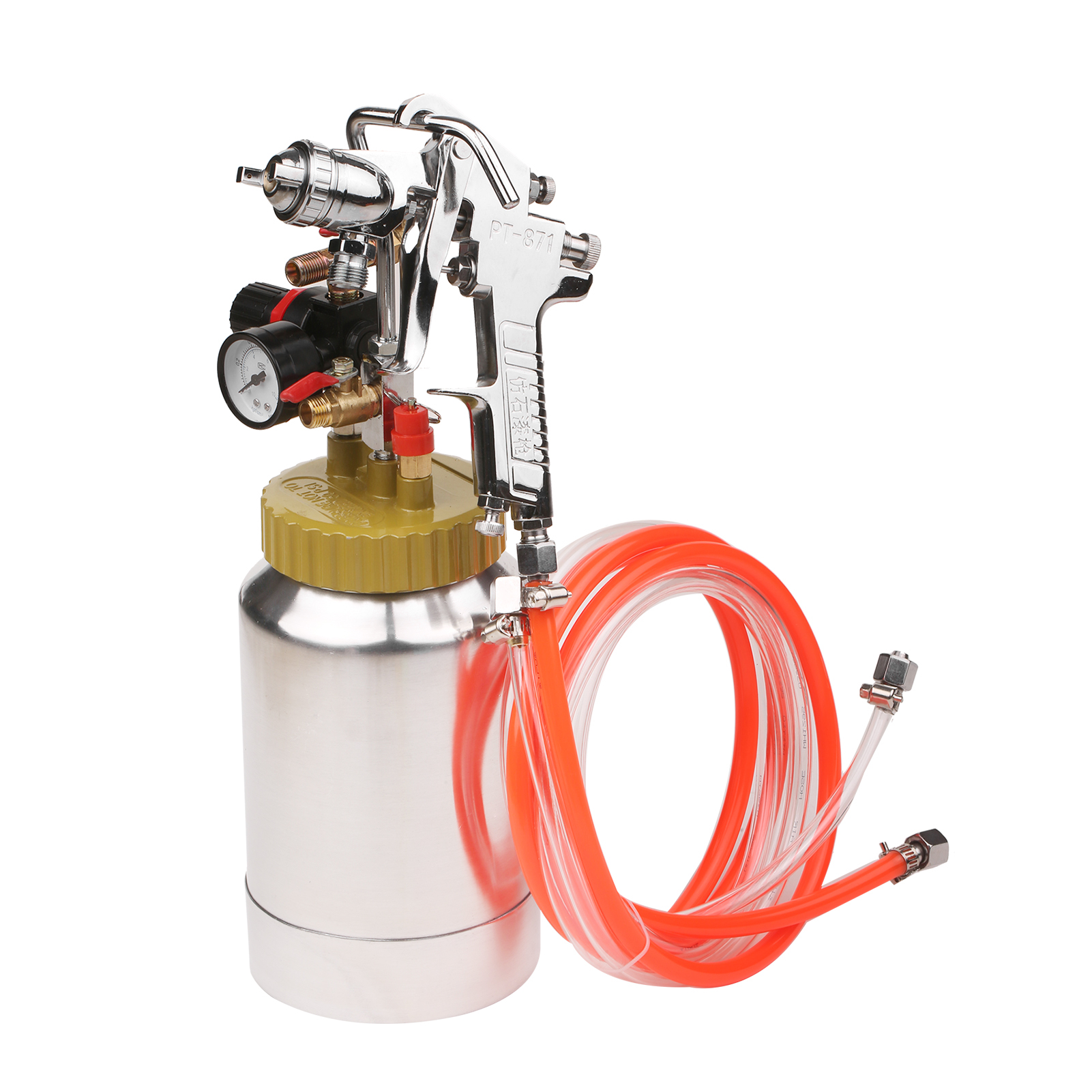 2L Pressure Pot Tank with Air Spray Gun and Regulator for Natural Stone Sprayer Putty Sprayer Paint Sprayer 3.0mm Pore Diameter (Seal ring color send randomly)