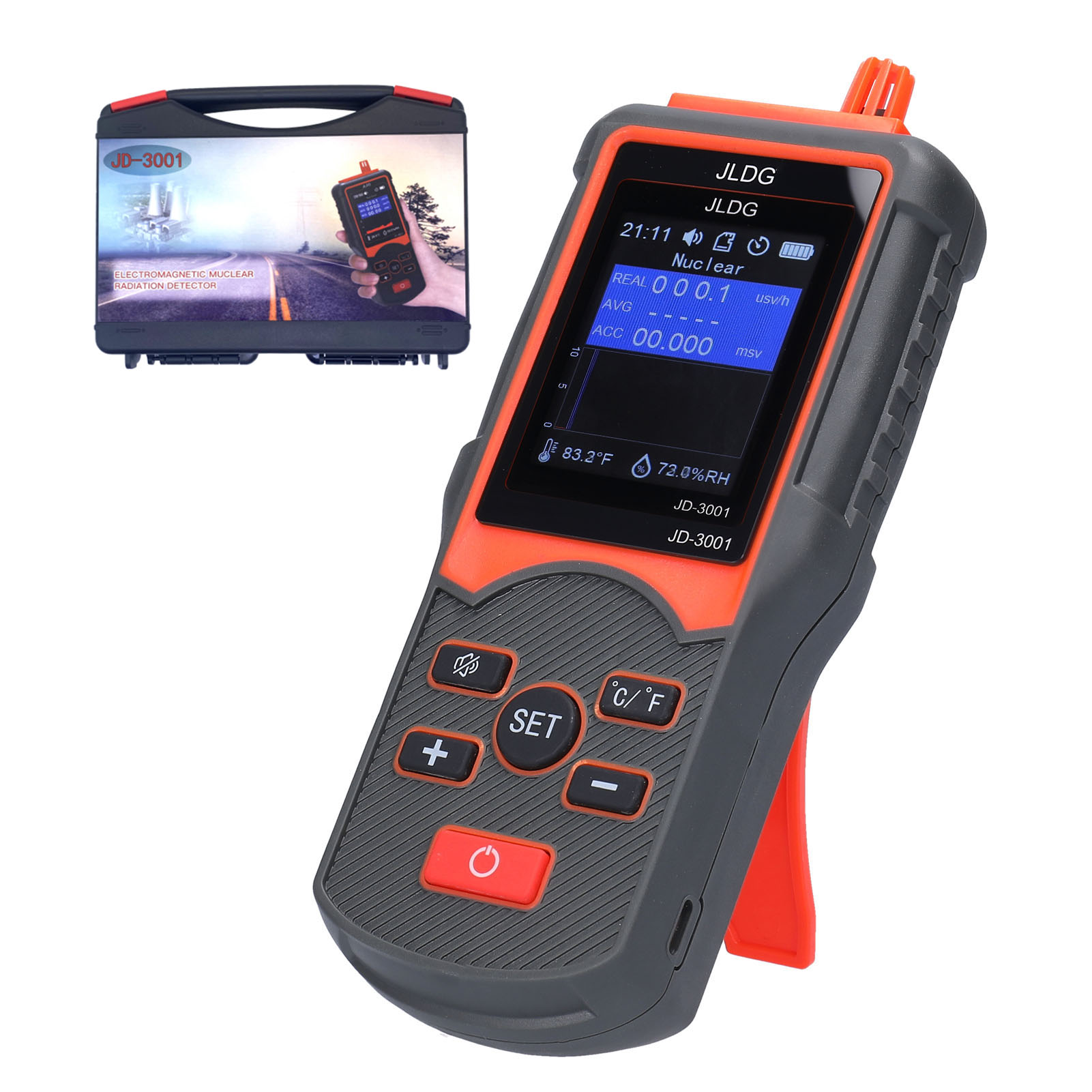 JD-3001 Multifunctional Geiger Counter and Electromagnetic Radiation Detector Temperature and Humidity Measurement Device with Data Export Function