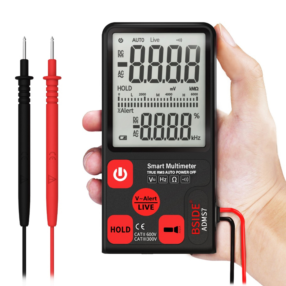 BSIDE ADMS7 Smart Multimeter True RMS Digital Multimeter Measuring AC/DC Voltage Resistance Frequency with LCD Display DC/AC Voltage Meter Resistance Tester