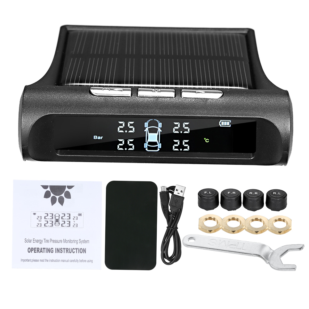 TPMS Tire Pressure Monitoring System Universal Wireless with 4 External Sensors Real-time Display 4 Tires' Pressure & Temperature