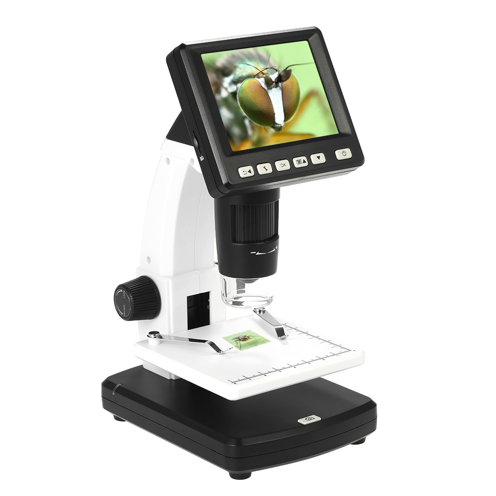 Professional Portable Stand Alone Desktop 3.5" LCD Digital Microscope 10-500X up to 1200x Magnification 5M Resolution and Measurement Storage Card