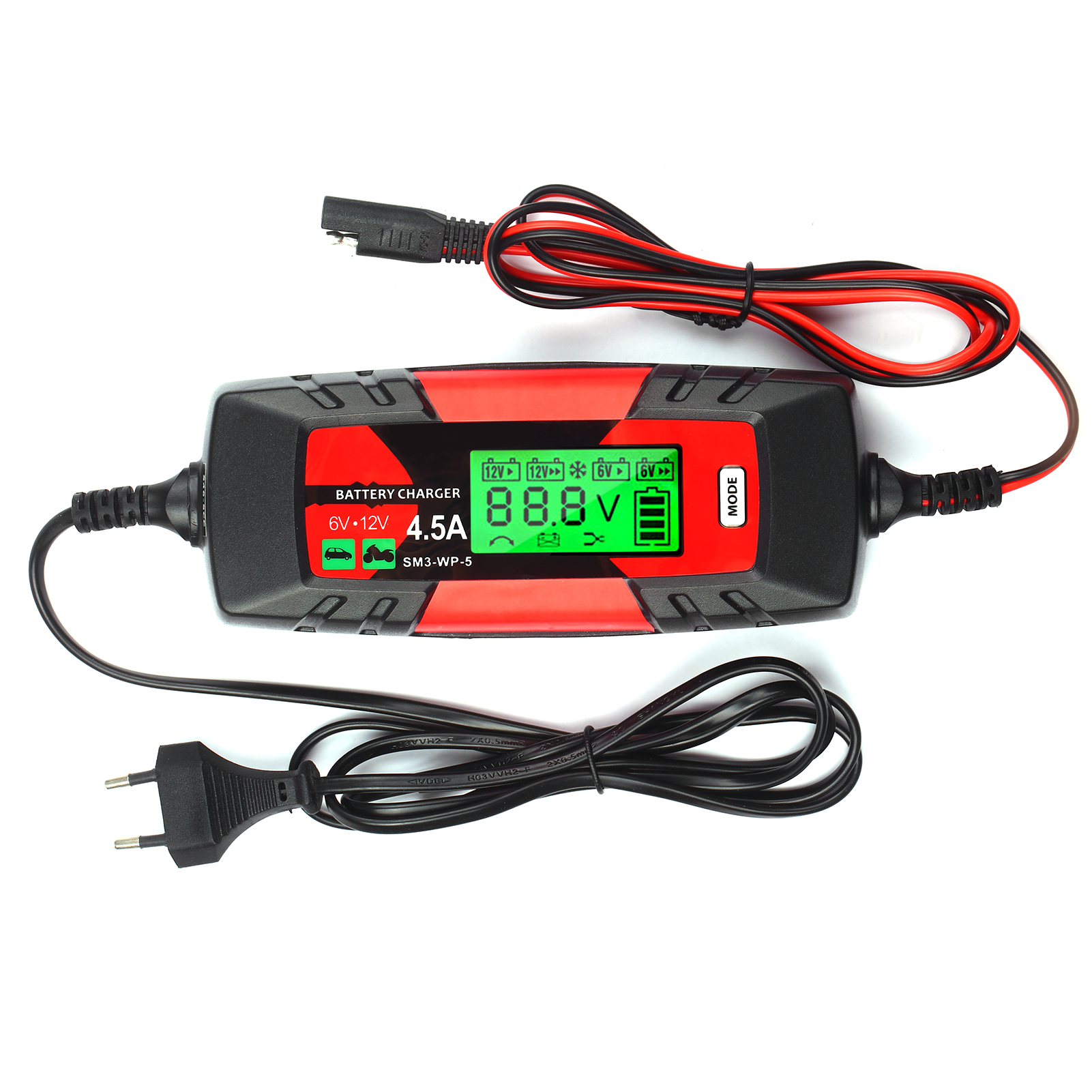 Car Battery Charger Battery Charger & Maintainer 6V/12V 4Amp Intelligent Automatic Battery Charger with LCD Screen Pulse Repair Charger for Cars Motorcycles Boat and More EU Plug