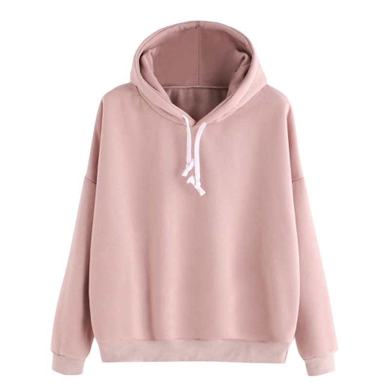 Fashion Women Autumn Hooded Sweatshirt Drawstring Solid Color Long Sleeve Loose Hoodies Pullover Jumper