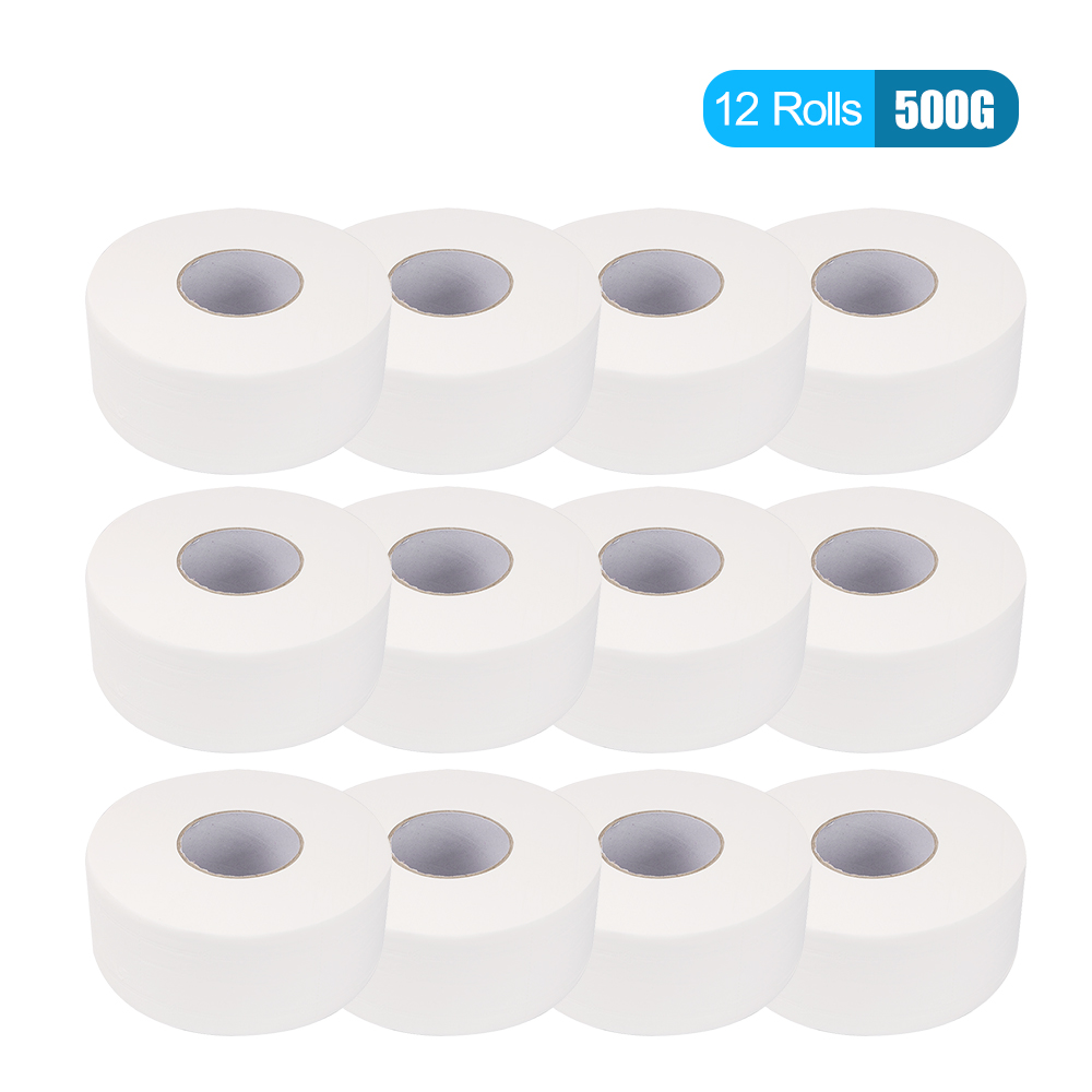 12 Rolls 4 Layers 90mm*130mm Wood Pulp Bath Tissue Paper Household Toilet Paper Roll with Core Breakpoint for Home Hotel Supermarket 500g