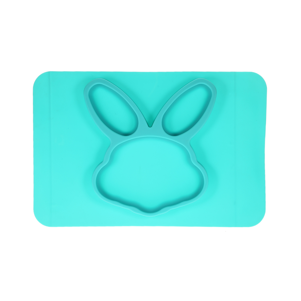 2 in 1 Safe Waterproof Silicone Green Rabbit Divided Placemat Plate Bowl Tableware for Baby Toddler Kids