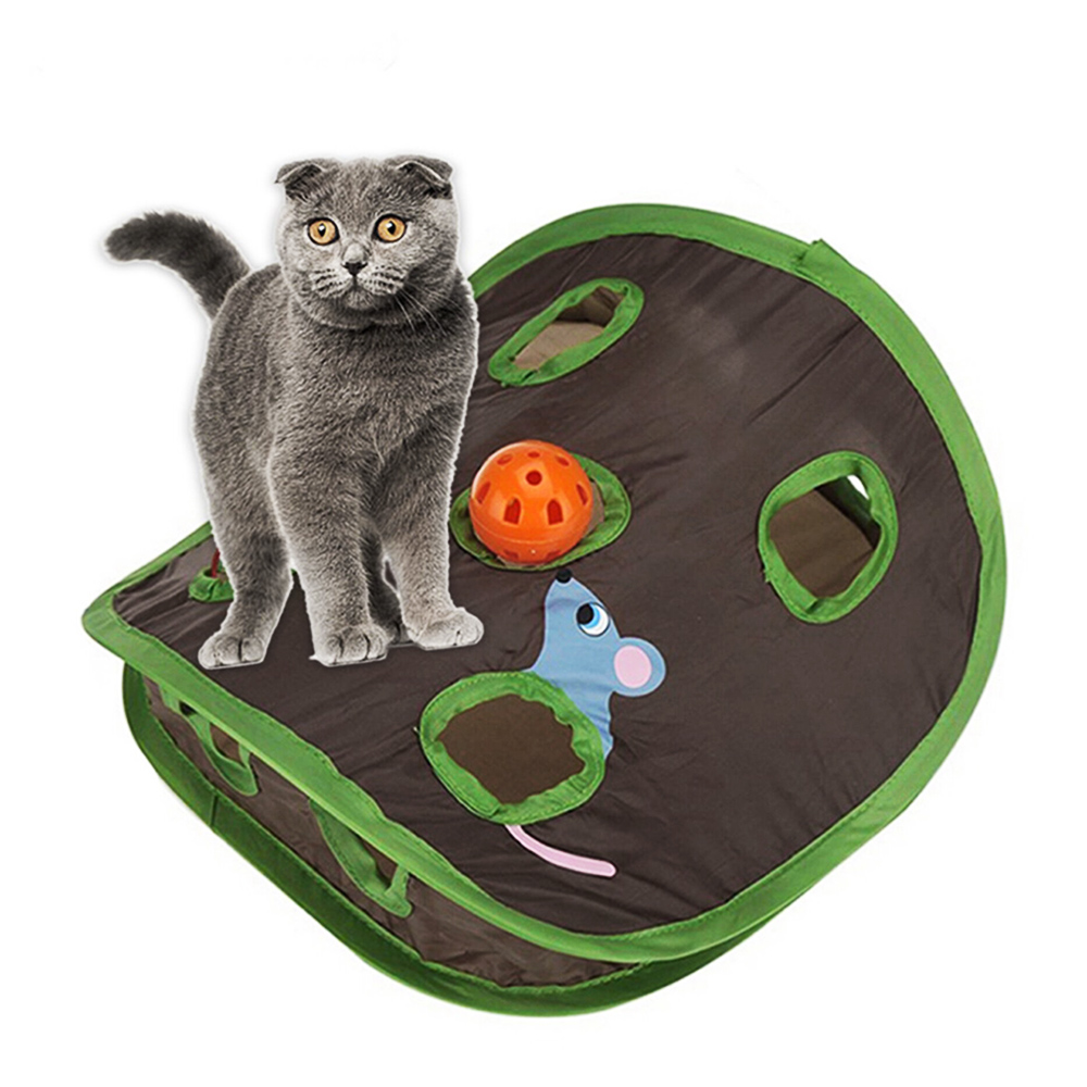 Hide and Seek Mouse Cat Toy 9 Holes Interactive Pet Cat Teaser Trainning with Bell Ball Folding Creative