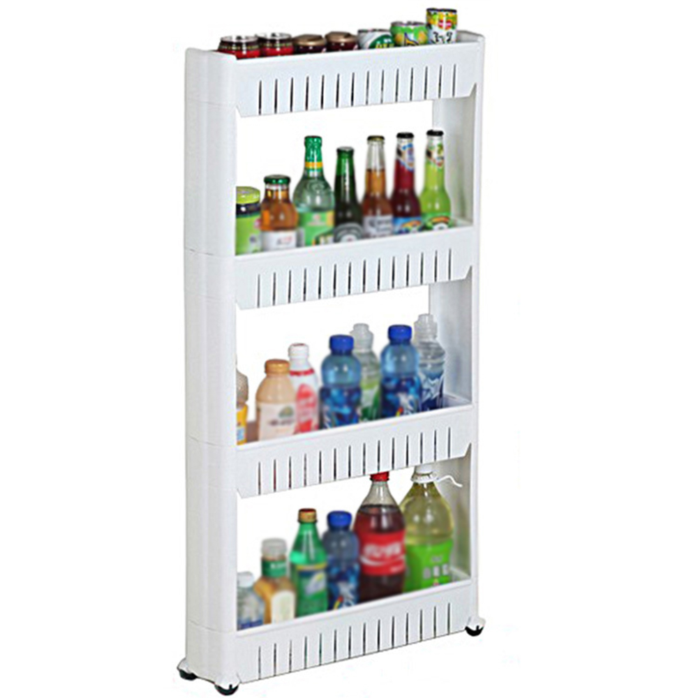 4 Tier Storage Rack Storage Tower Slim Organizer Rack Holder Shelf with Wheels for Home Kitchen Laundry Utility Room