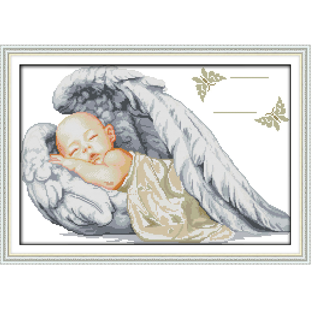 DIY Handmade Needlework Counted Cross Stitch Set Embroidery Kit 14CT Little Angel Pattern Cross-Stitching 51 * 36cm Home Decoration