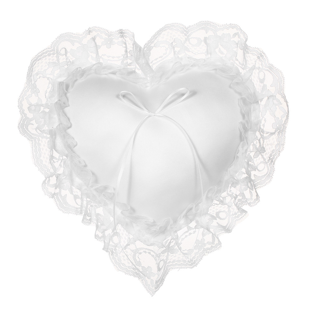 7 * 7 inches White Lace Satin Heart Wedding Ring Bearer Pillow Wedding Ceremony Decoration Supplies