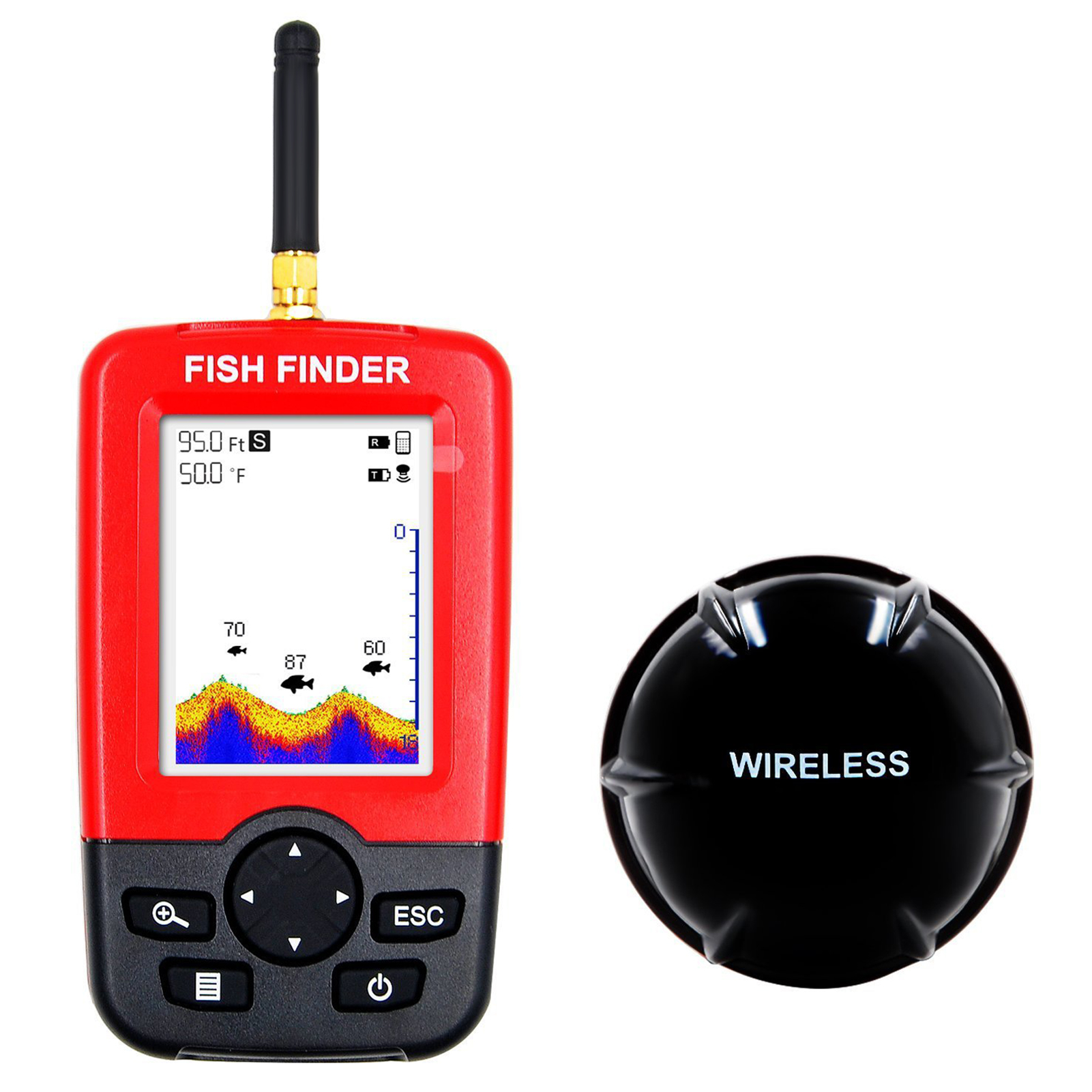 Portable Fishfinder Wireless Fish Finder Sound Transmission Sensor Search Fish Size Water Temperature Bottom Contour