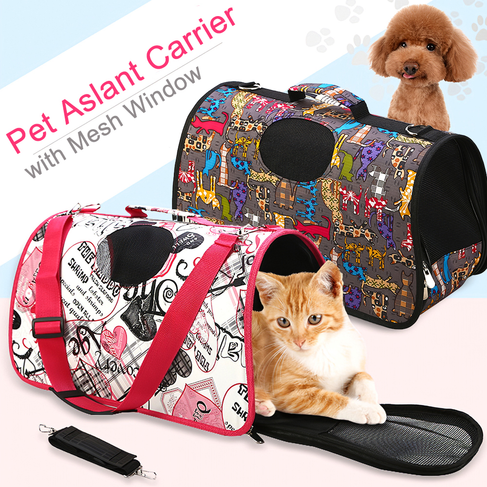 Pet Carrier Aslant Bag Mesh Window Dog Carrier Oxford Cloth Pet Handbag for Outdoors Hiking Camping