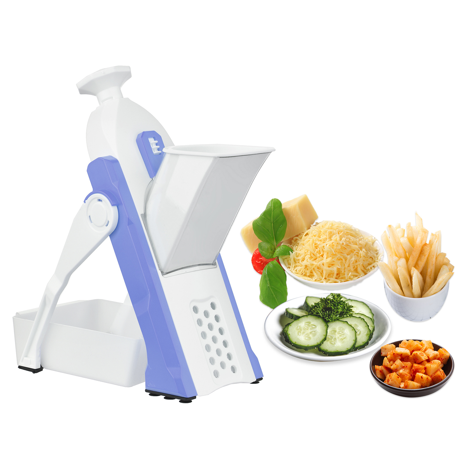 Safe Vegetable Cutter for Kitchen Adjustable Vegetable Mandoline Slicer Chopper for Potatos Onion Cucumber Carrot with Container Cleaning Brush