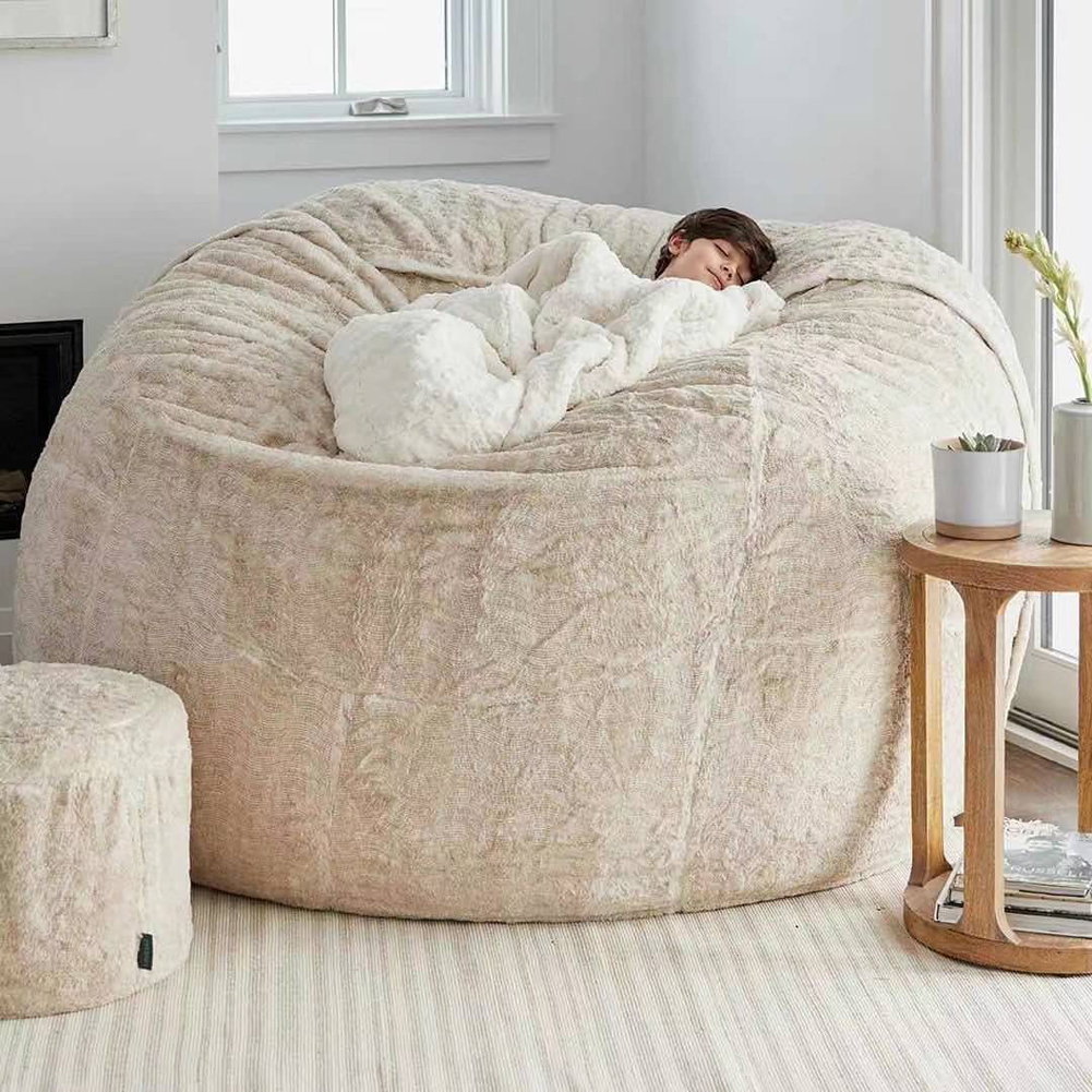 Home Sponge Bed Bean Bag Chair Cover Slipcover Double Bedroom Balcony Large Couch Round Soft Fluffy Cover No Fillings Only Cover